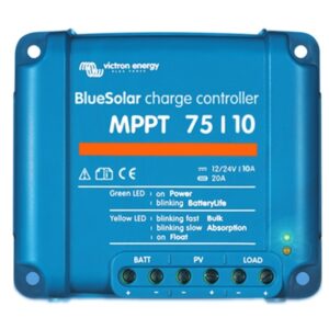 Regulador de carga BlueSolar MPPT 75/10 Retail. Corriente de carga 10A. Tensión max entrada VOC 75V. VDC 12/24V.